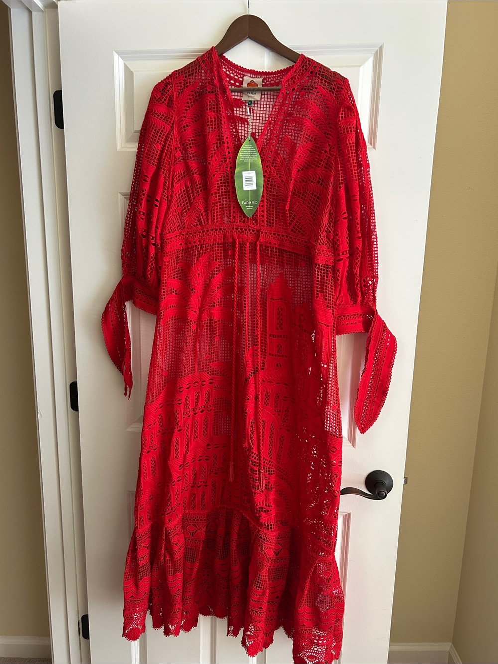 FARM Rio Red Crochet Maxi Dress Red Morada Boa Guipure Maxi Dress - Picture 2 of 12